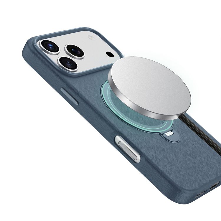 Green Lion Minster Leather MagSafe Case with Foldable Stand Design for iPhone 17 Pro Max, Anti-Fingerprint, 360° Rotatable Stand, Anti-Scratch, Camera Protection, Comfortable Grip - Blue