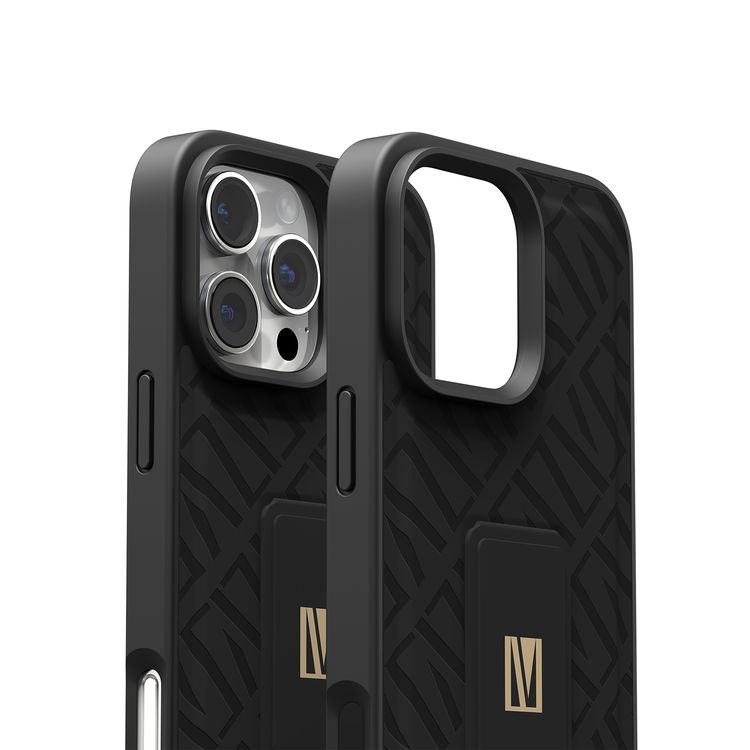 كفر حماية ليفيلو مورفيكس كويرو بمسند لهاتف آيفون 16 برو، قبضة مدمجة، سهل التركيب، زوايا مقاومة للصدمات - أسود