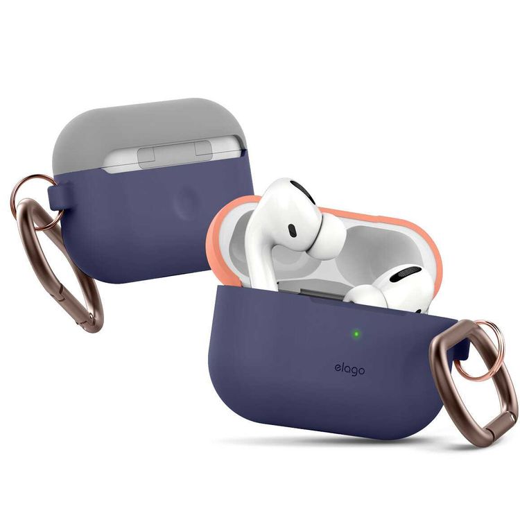 Elago Duo Hang Case for Apple Airpods Pro - Top-Peach / Medium Gray, Bottom-Jean Indigo