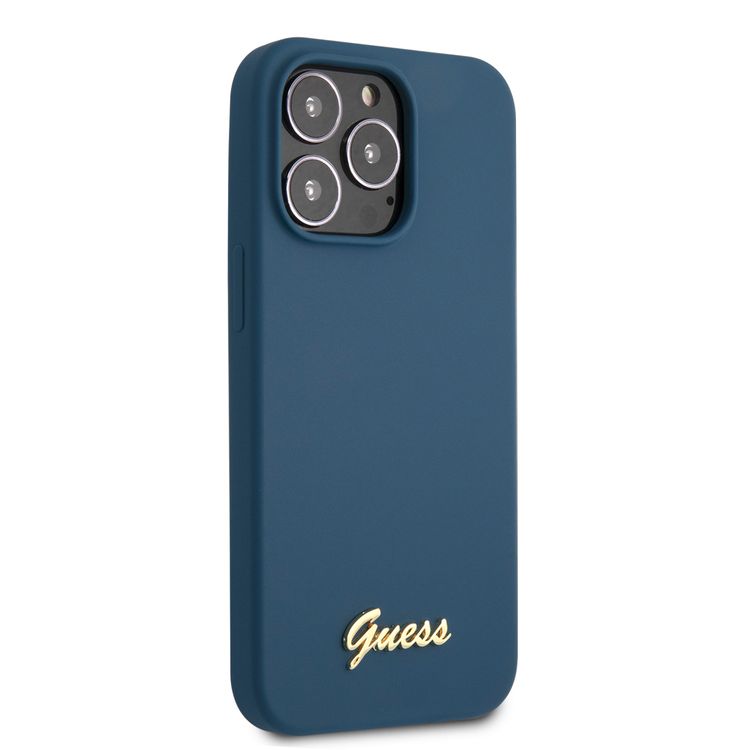CG MOBILE Guess Liquid Silicone Case with Gold Metal Logo Script Compatible for iPhone 13 Pro (6.1") Anti-Scratch, Easy Access to All Ports, Shock Absorption