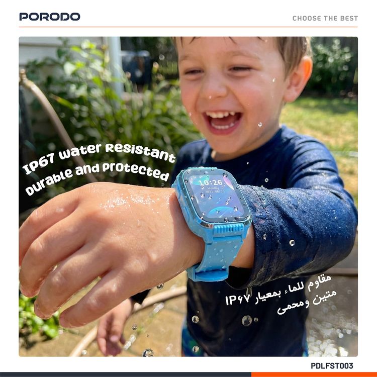  Porodo 4G Kids GPS 1.85 inches Smart Watch Junicare with Touch Display, 36 Hours Working Time, 3 Hours Charging Time, Video Calling - Blue