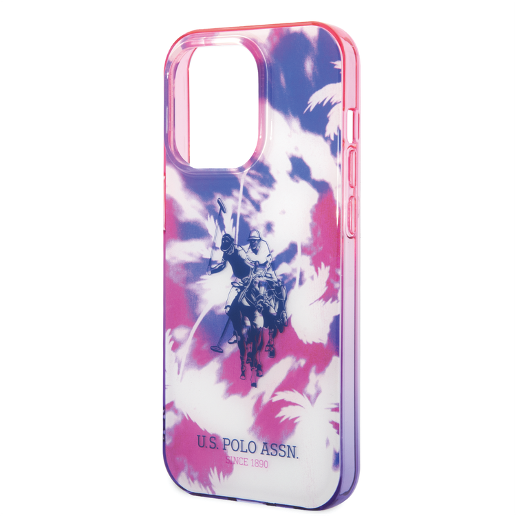  كفر USPA PC/TPU IML مع تصميم النخيل المصبوغة وشعار الحصان لهاتف iPhone 14 Pro - أرجواني