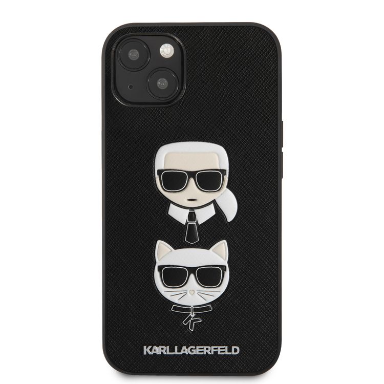 CG MOBILE Karl Lagerfeld PU Saffiano Case with Embossed Karl & Choupette Head Compatible for iPhone 13 (6.1") Scratch Resistant, Easy Access to All Ports, Drop Protection