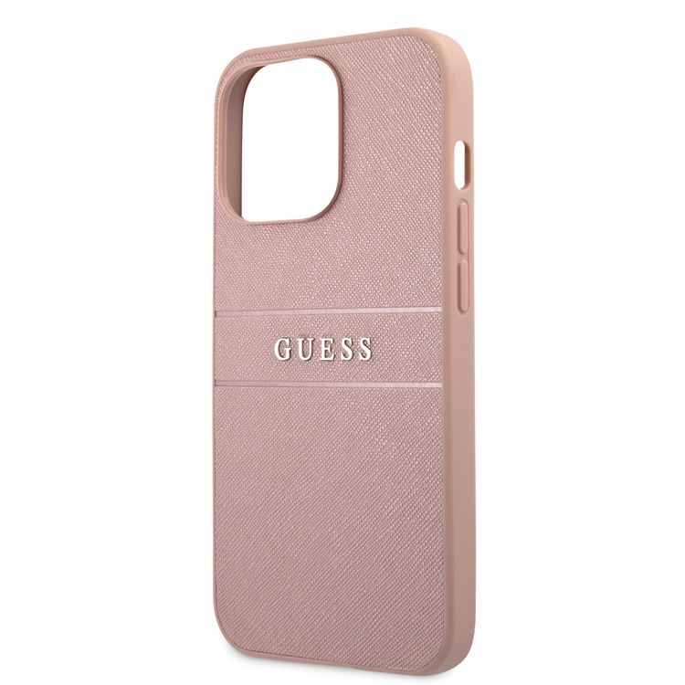 CG MOBILE Guess PU Leather Case Saffiano with Metal Logo Hot Stamp Stripes Compatible for iPhone 13 Pro (6.1") Anti-Scratch, Easy Access to All Ports