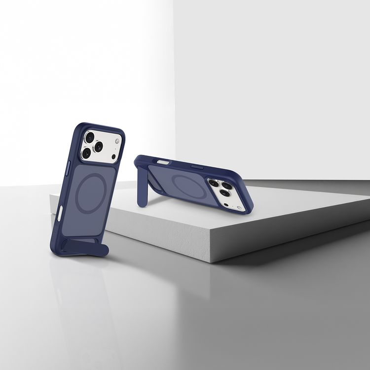 Levelo Matteo Hybrid Kickstand Case with Matte Design for iPhone 17 Pro Max, Anti-Fingerprint Coating, Impact-Resistant Corners, Raised Bezels for Camera & Screen, MagSafe Compatible, Shock-Resistant Bumper, Drop-Tested - Dark Blue