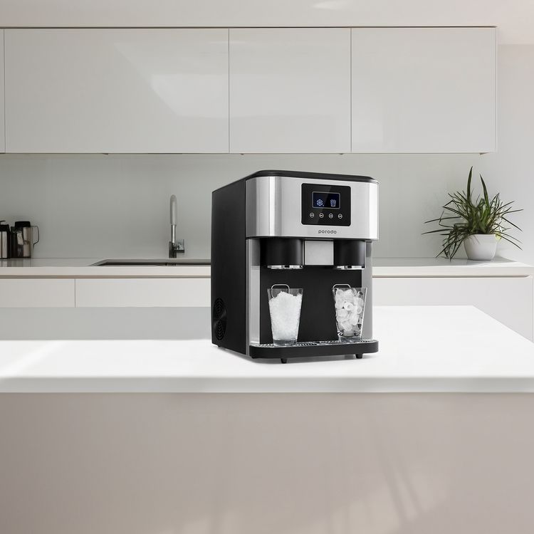 Porodo Lifestyle 3-in-1 Ice Maker, Ice Crusher & Cold Water Dispenser with 2L Water Tank Capacity, Dual Ice Making Mode, LED Display, Up to 18kg of Ice per Day - Black