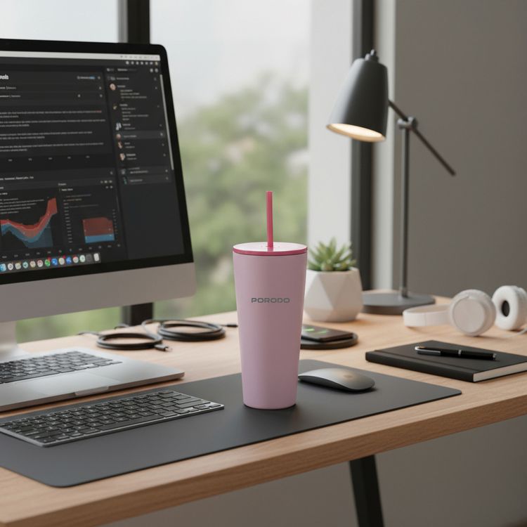 Porodo Stainless Steel Double Wall Tumbler with 710mL Capacity, Eco-Friendly Material, Leak-Proof & High-Capacity Design - Pink