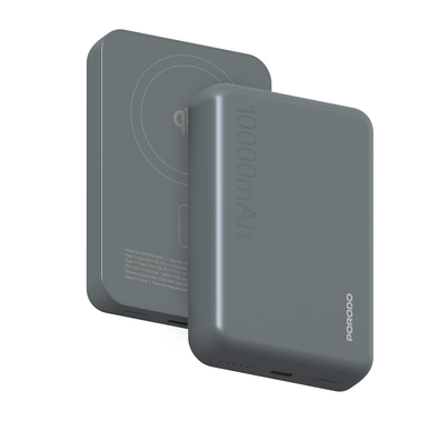 Porodo Vingt-Cinq 10000mAh MagSafe Power Bank, USB-C In/Out Port, Qi2 & PD Protocols, Universal Compatibility, Built-In Safeguards, 30cm USB-C Cable Included - Gray