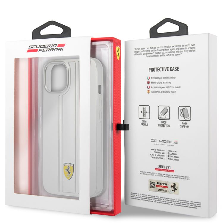 CG MOBILE Ferrari PC/TPU Transparent Hard Case with 3D Stripes Compatible for iPhone 13 (6.1") Scratches Resistant, Easy Access to All Ports