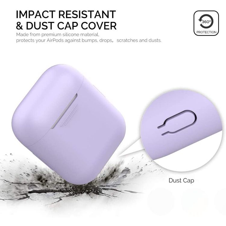 AhaStyle Premium Silicone Case Compatible for AirPods 1/2 Generation, Scratch Resistant, Drop Resistant, Dustproof and Absorbing Protective Cover - Lavender