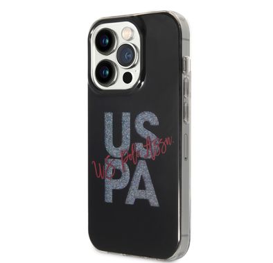 U.S.Polo Assn. IML Glitter Script Hard Case for iPhone 15 Pro Max - Black