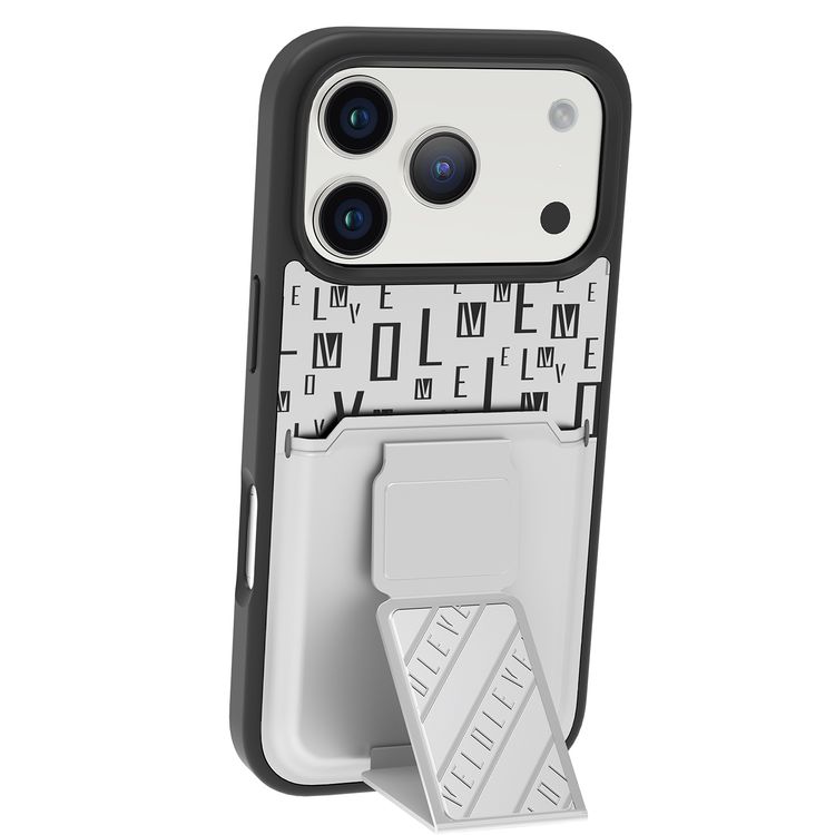 حافظة Levelo Morphix GripStand مع حامل بطاقات لهاتف iPhone 17 Pro، بتصميم فاخر ومطبوع، ممتصة للصدمات، حواف مرتفعة لحماية الكاميرا والشاشة، وحزام مغناطيسي للوقوف - سيلفرستون.