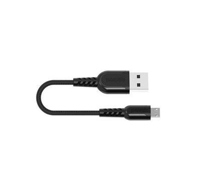 Porodo Metal Braided Micro USB Cable 0.25m, Fast Charging, Data Sync, Super Durable, Compatible with Samsung, Huawei, Ulefone, Nokia, Sony - Black