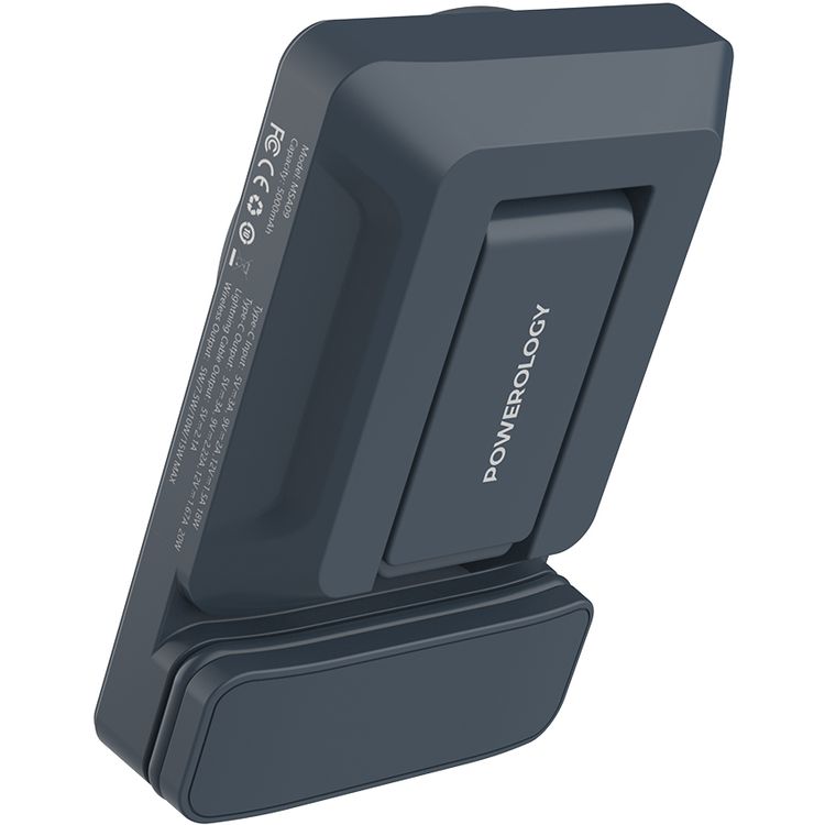 Powerology Car Mount 5000mAh Power Bank with Magnetic Wireless Charger, MagSafe Charging, PD 20W Fast Charge, Folding Air-Vent Clip, LED Indicator, Built-In Type-C Cable, Lightweight & Portable - Gray 