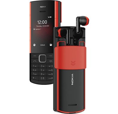 Nokia 5710 Xpress Audio Feature Phone with built-in wireless earbuds, 4G Connectivity, (Dual SIM) - Black and Red