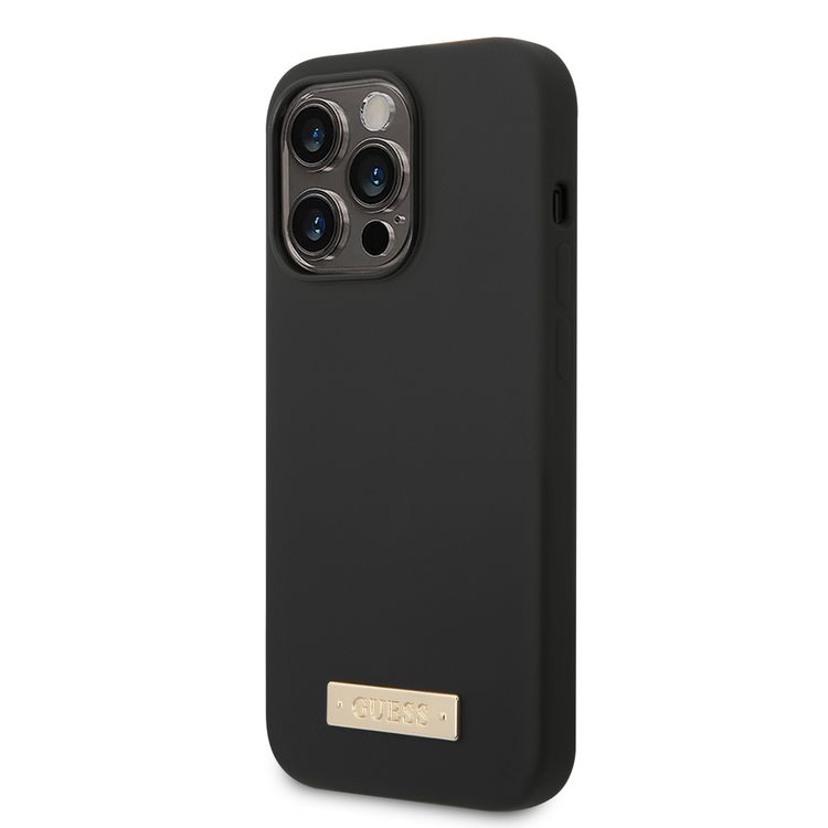 Guess Magsafe Silicone Case With Metal Plate Logo - Black