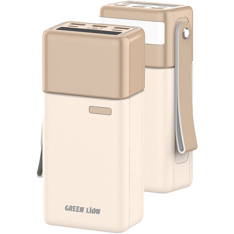 Green Lion Voyager 60 Power Bank 60000mAh PD 20W with Digital Display, Lanyard Strap, Multiple Protection, Built-in Flash Light, PD 20W Fast Charging, Multiple Protection - Beige