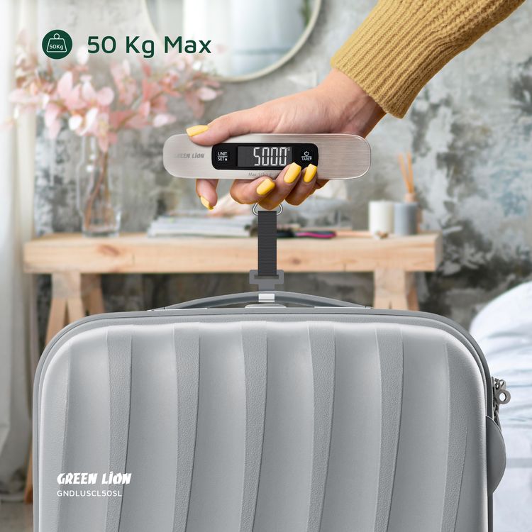 Green Lion Digital Luggage Scale with Overload & Low Battery Indicator, 30s Auto Shut Off, Tare Function, 1-50kg Capacity & 10g Division, Digital Display - Silver