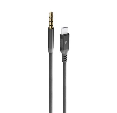 Powerology USB-C to 3.5mm AUX Cable with 1.2m Length, Wide Compatibility, 20000 Bends Lifespan, Braided Nylon Material, Hi-Fi Audio - Dark Gray