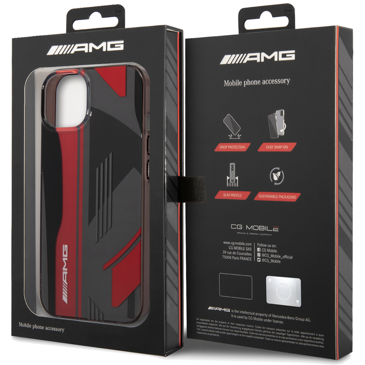 AMG Transparent Double Layer Case Expressive Graphic Design iPhone 14 Plus Compatibility - Black/Red