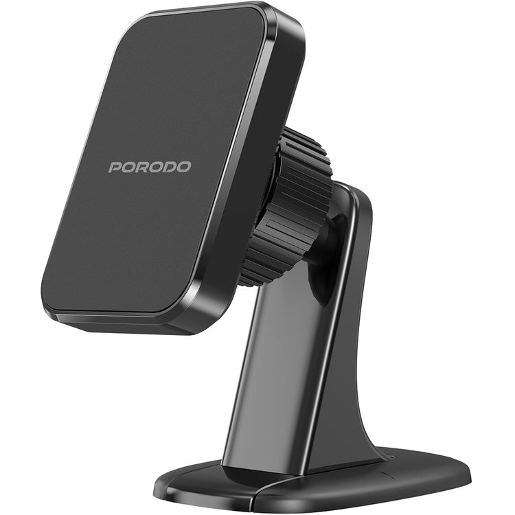 Porodo Dual Mount Magnetic Phone Holder with Dash & Air Vent Clip, Adjustable Viewing Angle, N52 Magnet Type, Multi-Surface Mounting, Strong Magnetic Hold - Black