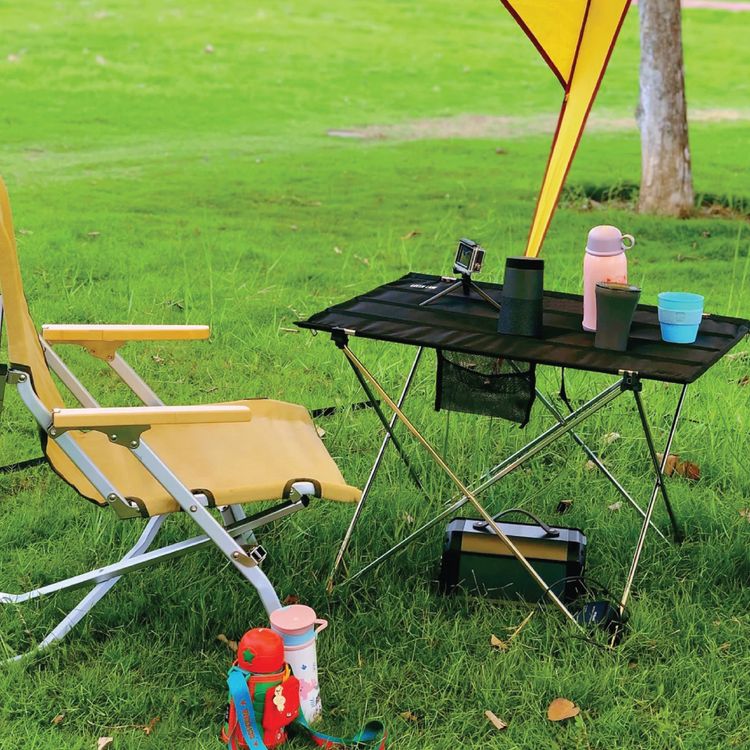 Green Lion Outdoor Foldable Table, Aluminum Alloy & 600D Oxford Fabric Material, 25 kg Load Capacity, Storage Bag Included, Anti-Slip Feet - Black