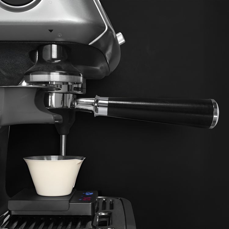 LePresso Bottomless Portafilter for 58mm Coffee Machines, Stainless Steel, Wood & Alloy Material, Ergonomic Design, Compact & Portable - Black