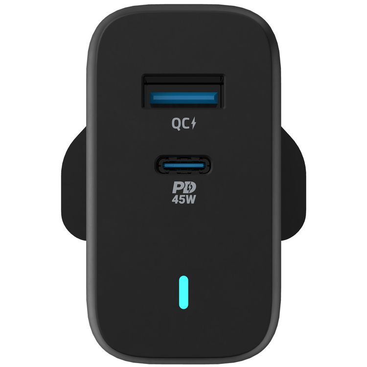 Powerology 63W Ultra-Quick GaN Charger 45W PD & USB-A Quick Charge 18W QC3.0 - Black
