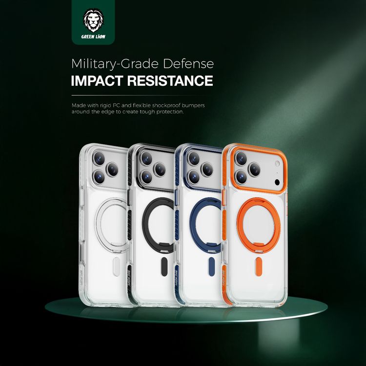 Green Lion Southend Magsafe Case for iPhone 17 Pro, Camera Protection, Hybrid Materials, Built-in Kickstand Ring with 360° Rotation, Military-Grade Protection - Orange