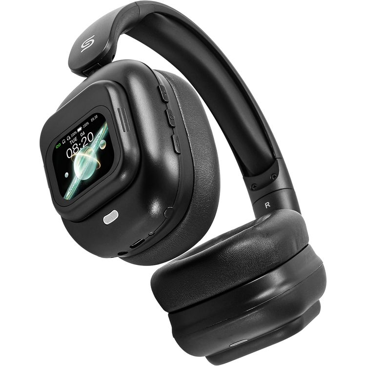 Porodo Soundtec Touchwave ANC Headphones with Detachable Touch Screen, 300mAh Battery Capacity, USB-C Charging Port, 2 Hours Charging Time, Bluetooth Version 5.4, 10m Transmission Range, Up to 29 Hours Play Time, Built-in Microphone, Immersive Audio, Compact Foldable Design - Black