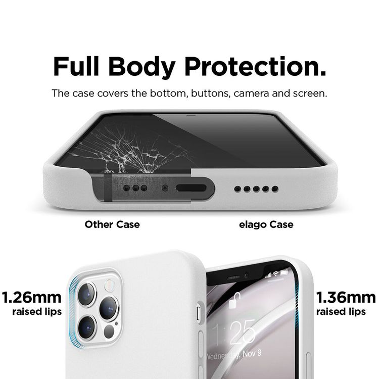 Elago Silicone Case Suitable with MagSafe, Back Shield Case Compatible for iPhone 12 Pro Max (6.7") Anti-Scratch, Easy Access to All Ports - White