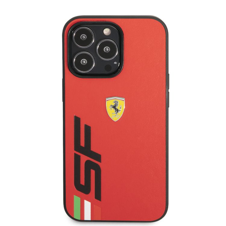 Ferrari Leather Printed Big SF Logo Hard case, Drop protection, Compatible with iPhone 13 Pro - Red