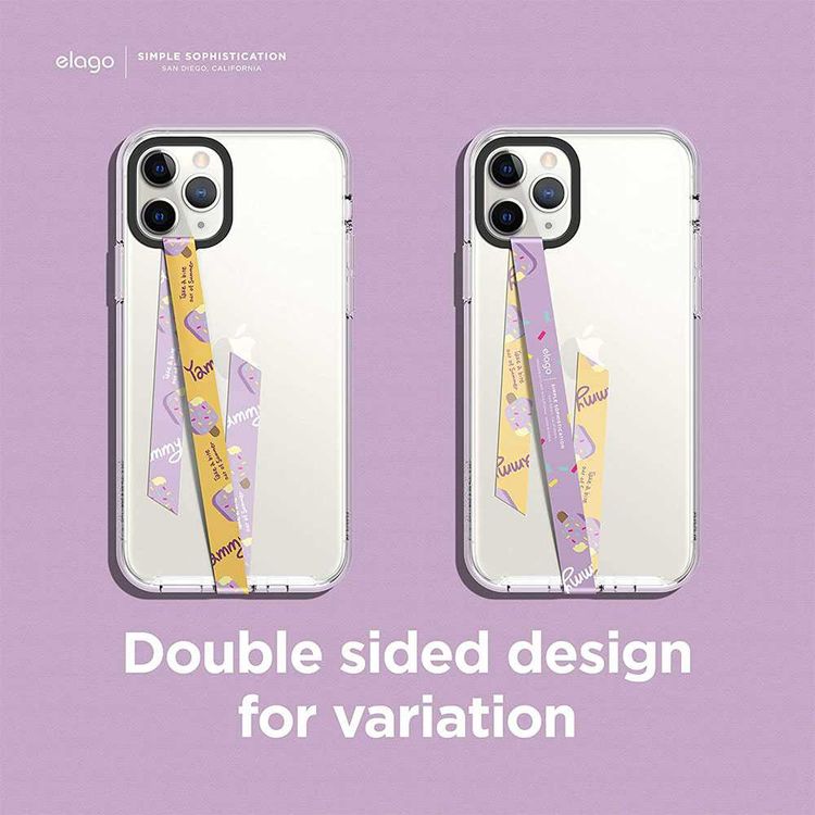 Elago Phone Strap for Smartphones, Stays Securely Attached, Double Sided Design for Variation, More Freedom to do more w/ Secure Strap - Yellow Strap &amp; Blueberry Ice Cream