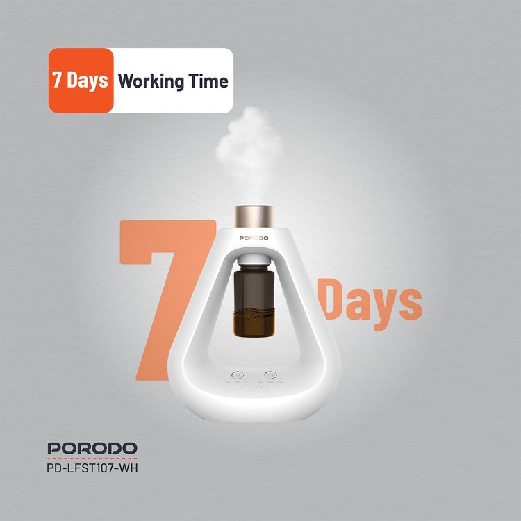 Porodo Lifestyle Aroma Sphere Waterless Diffuser, 10-50 m2 Coverage, 1200mAh Battery,  Up to 7 Days Working Time, Cold Diffusion, 3 Mist Modes - White