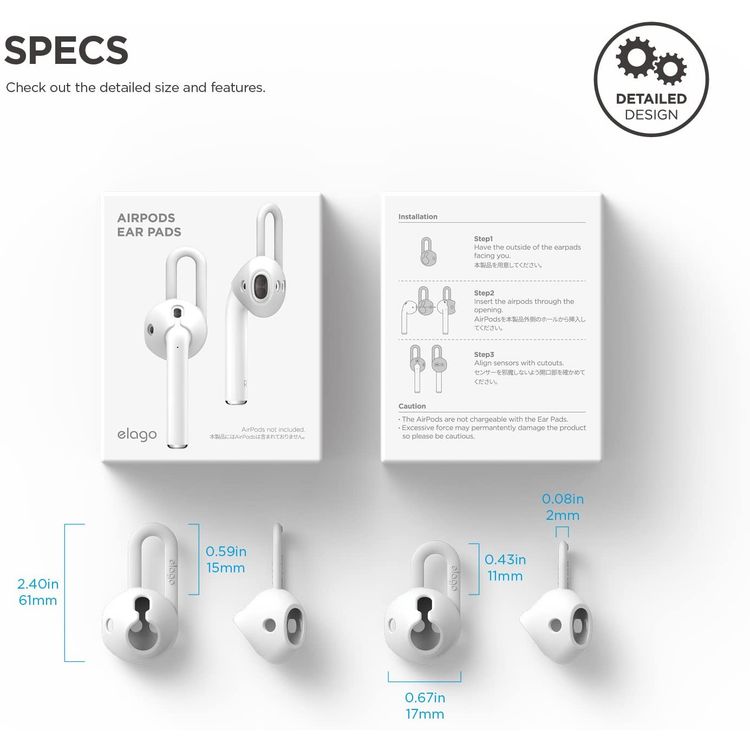 إيلاجو وسادة أذن من السيليكون لأجهزة ابل ايربودز من الجيل 1/2 ، حجمان ، سيليكون ممتاز ، تحافظ على أمانها وثباتها ، أسود