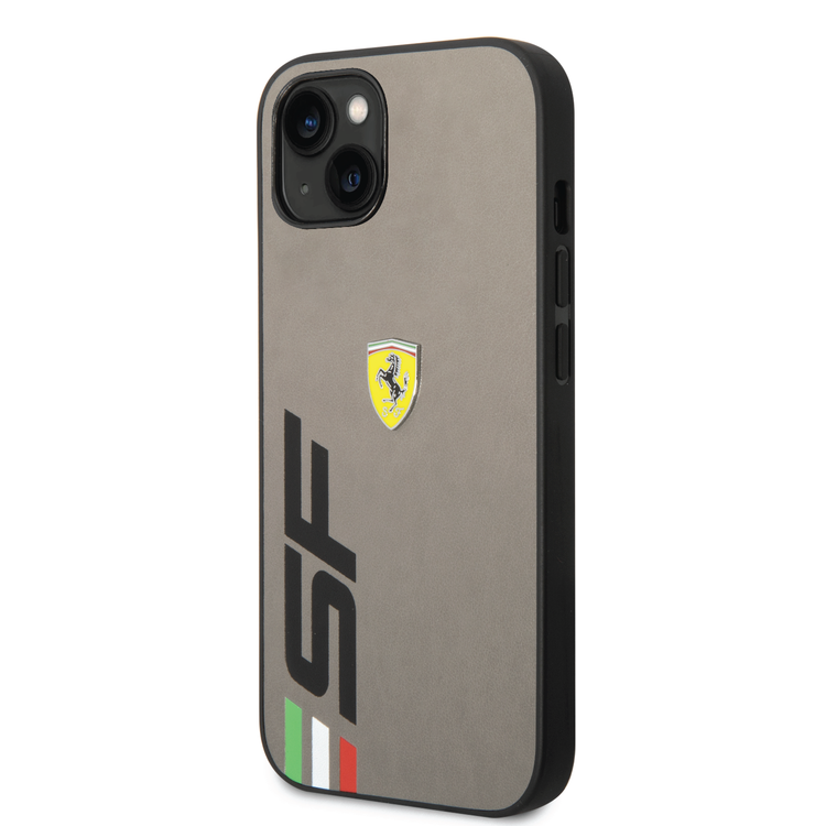 Ferrari PU Leather Case with Printed Big SF Logo iPhone 14 Compatibility - Grey