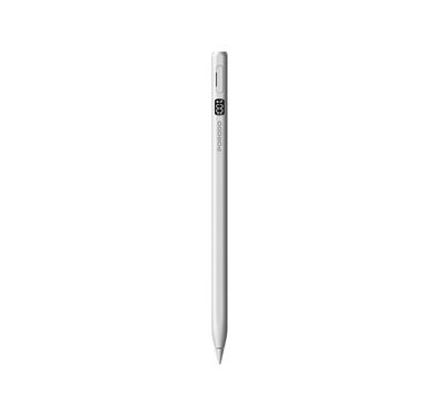 قلم Porodo Magnetic Active Stylus لأجهزة iPad موديلات 2018-2025، بسعة بطارية 100mAh، مدة تشغيل مستمرة تصل إلى 12 ساعة، طرق شحن سلكية Type-C ولاسلكية مغناطيسية - أبيض