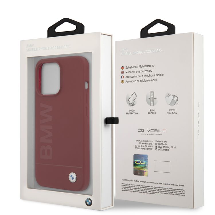 CG MOBILE BMW Liquid Silicone Case Tone On Tone Metal Logo Compatible for iPhone 13 Pro Max (6.7") Easy Access to All Ports, Anti-Scratch - Red