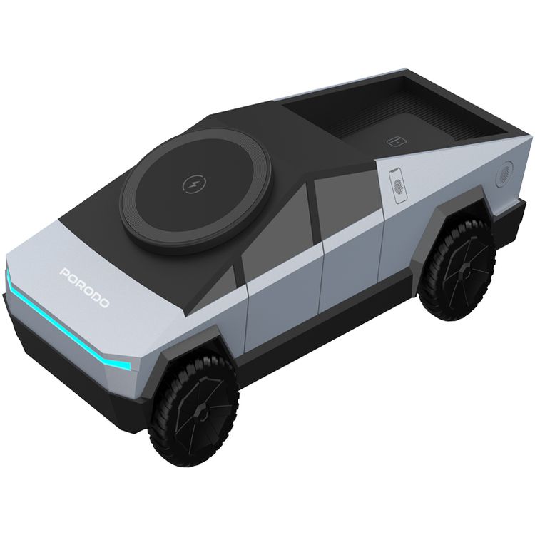 Porodo Cyber Dock 3-in-1 Wireless Charger with 15W Wireless Charging, 5W Earbuds Output, 2.5W Watch Output, 3-6mm Charging Distance, USB-C Charging Interface, 90°Motorized Rotation Stand - Gray