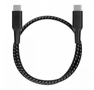Powerology Braided USB-C to USB-C Data & Fast Charge 30cm/0.98ft Cable, PD 60W, More Than 30000 Bends Life Span - Black