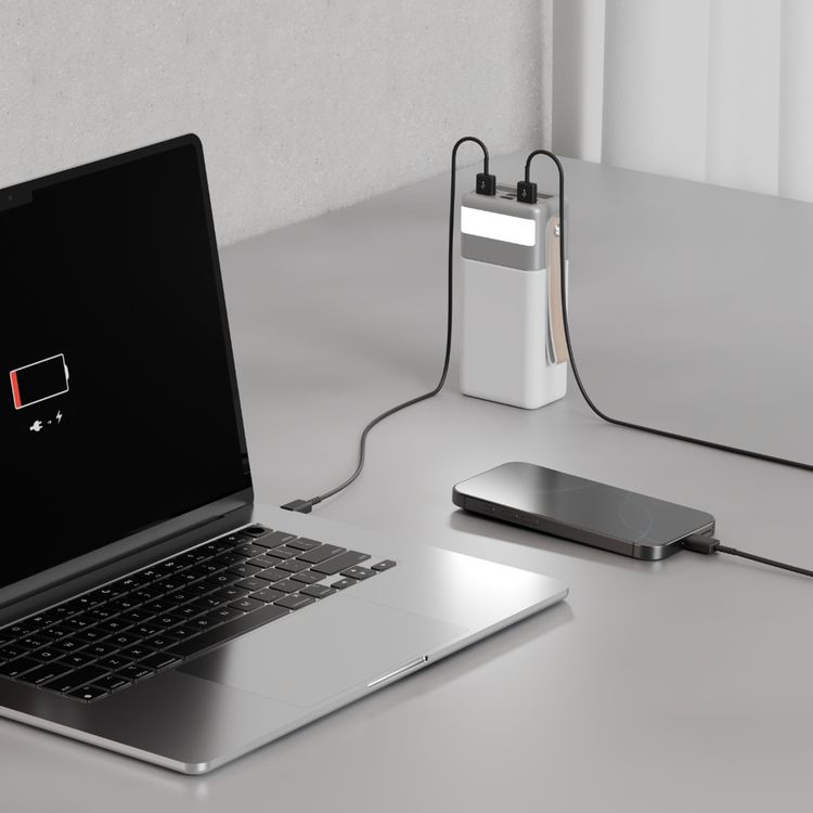 Green Lion Voyager 60 Power Bank 60000mAh PD 20W with Digital Display, Lanyard Strap, Multiple Protection, Built-in Flash Light, PD 20W Fast Charging, Multiple Protection - White