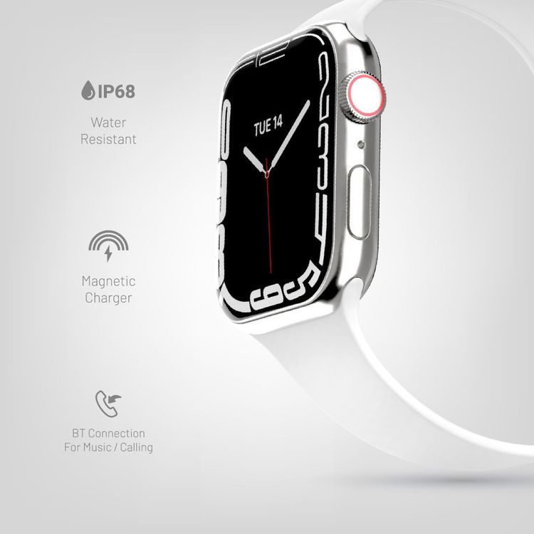 Porodo Smart Watch Series 8+ with Fitness & Activity Tracker, 2" Wide Display, 250mAh Battery Capacity, IP68, 2-3 Days Working Time, Wireless Charging - Silver