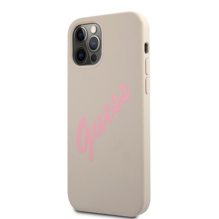 CG MOBILE Guess Silicone Vintage Hard Case With Pink Script, Easy Access to All Ports, Anti-Scratch, Shock-Absorption & Drop Protection Back Cover
