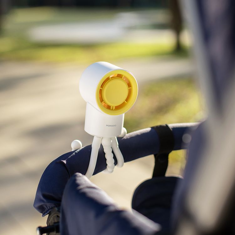 مروحة يد محمولة Porodo Coolflex Mini مع منصات ثلاثية مرنة، حتى 4.5 ساعات من العمل، 3 مستويات للسرعة، منفذ شحن USB-C، تدفق هواء قابل للتعديل، استخدام متعدد للعطور، سهلة الحمل - أبيض