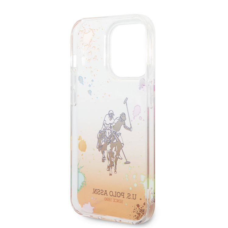 USPA PC/TPU Gradient Case with Splattered Pattern & Horse Logo iPhone 14 Pro Compatibility - Orange