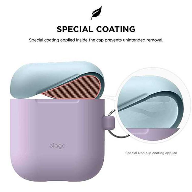 Elago Duo Hang Case for Airpods, With Metal Carabiner, Impact Resistant & Scratch Resistant, Fits Perfectly w/out Interfering Charging - Body-Lavender / Top-Pink,Pastel Blue