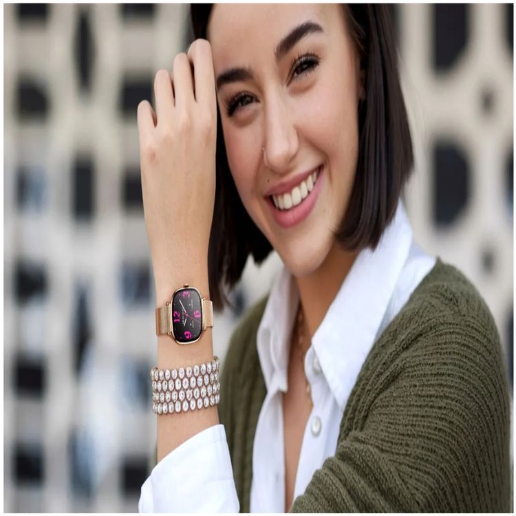 Green Lion Princess Smart Watch, Extra Strap Included, Find Watch, Blood Pressure,  Sleep Monitoring,  Music Control, Call & Social Notifications - Glossy Gold