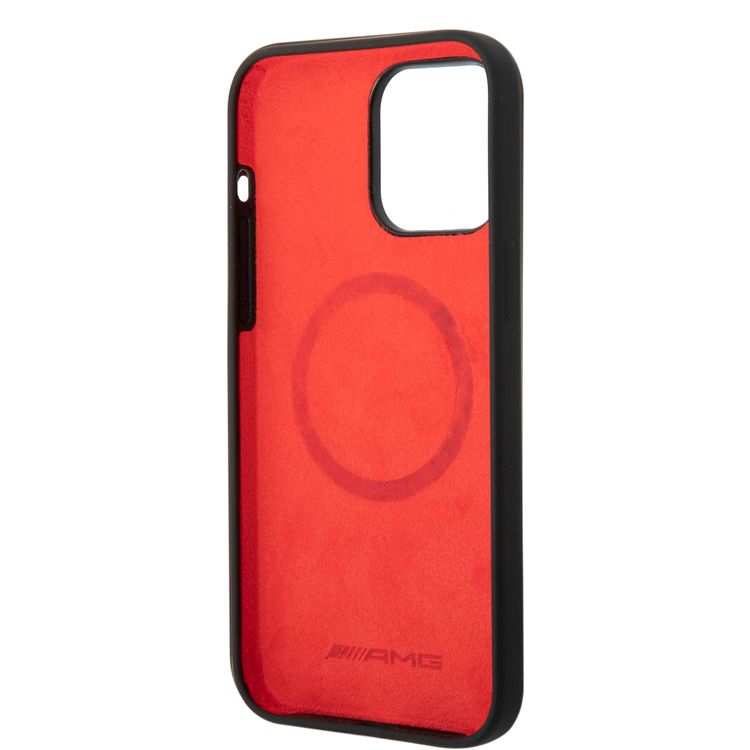 AMG Magsafe Compatibility Double Layer Checkered Flag Pattern Transparent Hard Case iPhone 14 Pro Max Compatibility - Black/Red