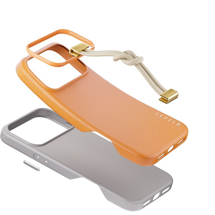 Levelo Polaris PU Leather Case with Wrist-Strap Grip for iPhone 17 Pro, Microfiber Inner Lining, Raised Bezels for Camera & Screen, Shock-Resistant Bumper, Drop-Tested - Orange