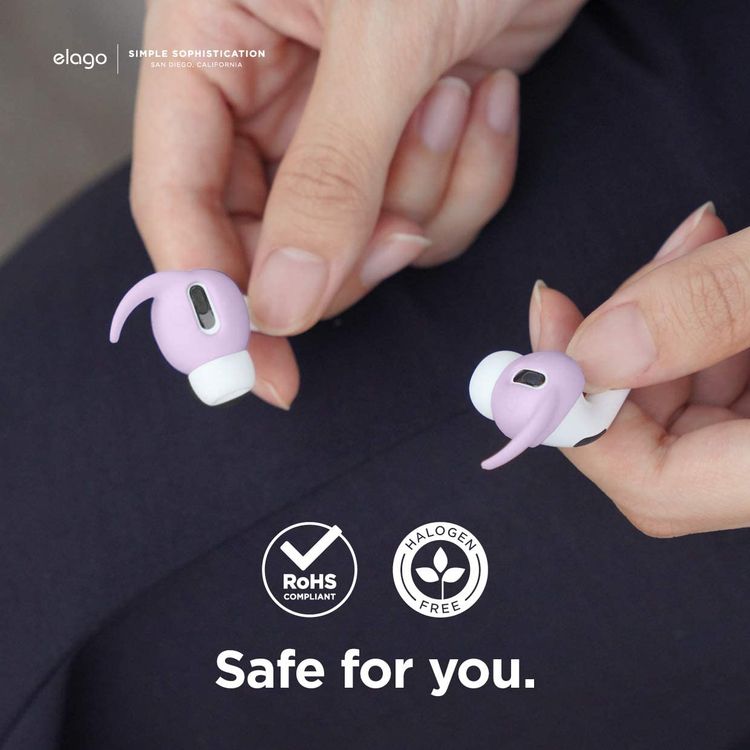 Elago Earbuds Hook Cover, Protective Buffer for Apple AirPods Pro Suitable for Jogging, Cycling, Gym & Fitness Activities [4 Pairs: 2 Large + 2 Small] - Lavender
